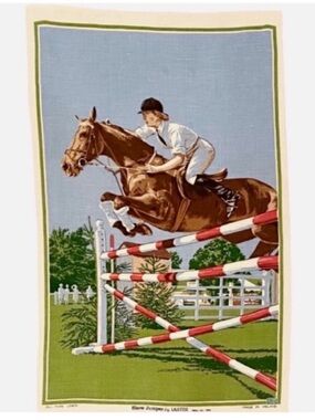 VINTAGE Show Jumper by Ulster Pure Linen Equestrian Horse Tapestry Towel Ireland